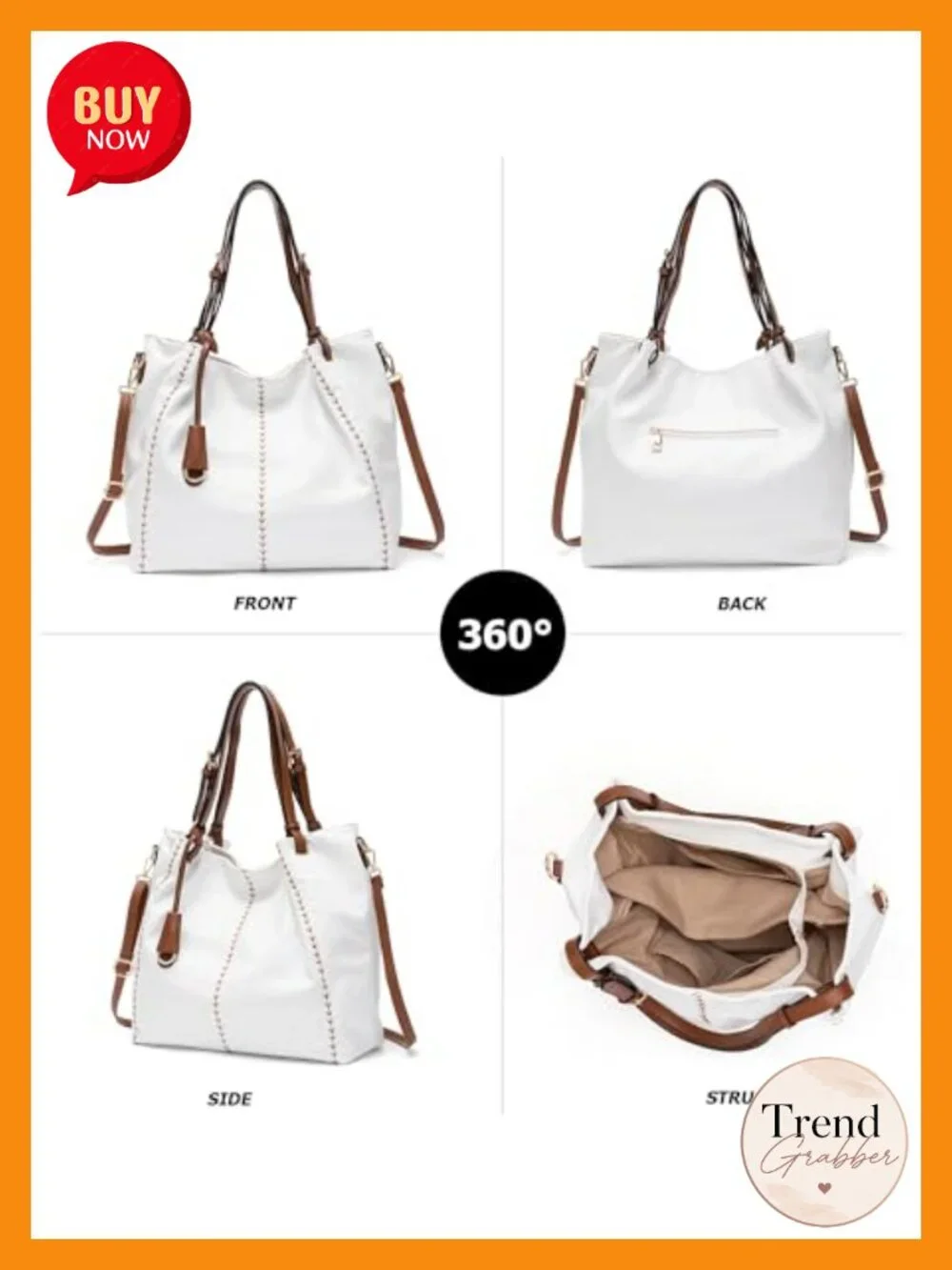Vintage PU Leather Hobo Shoulder Bag, Bucket Tote with Rivet Detail